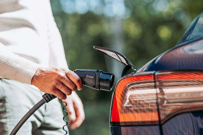 A man EV charging