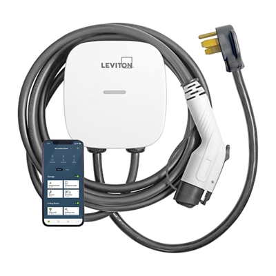 Leviton 40A Level 2 Electric Vehicle Charging Station With Wi-Fi, Works with My Leviton App, Plug-In