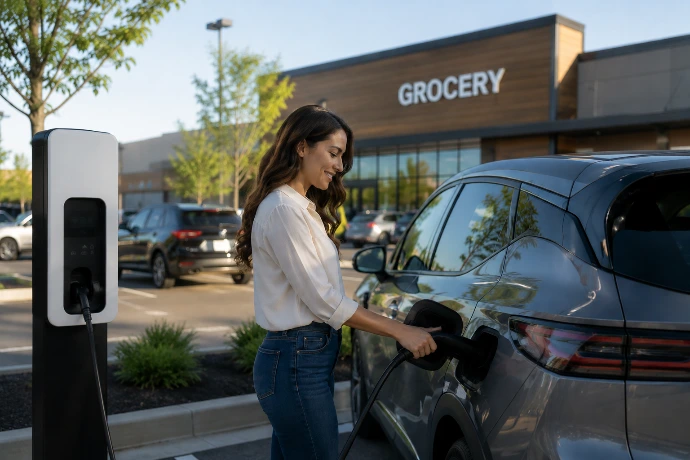 EV charger in retail parking lot
