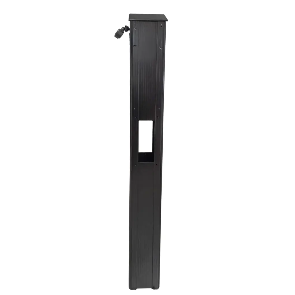 EV Charge Solutions 5"x8"x95" Single SLIM Pedestal with Ratcheting Cable Retrator, Black