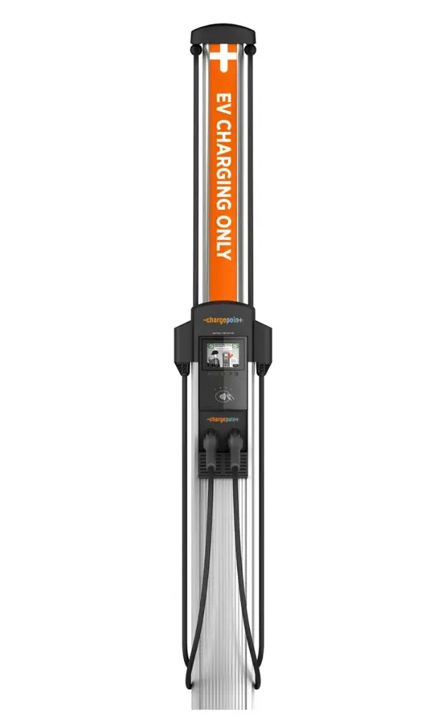 ChargePoint CT4025 Level 2 EV Charger Dual Port 208–240V 30A 23ft Cable – Bollard Mount (Gateway, Cord Management)