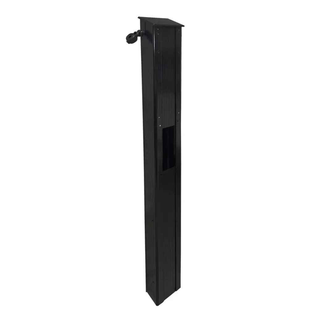 EV Charge Solutions 5"x8"x72" Single SLIM Pedestal with Ratcheting Cable Retrator, Black