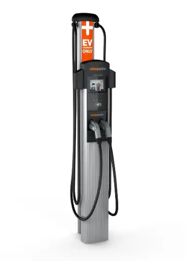[CT4021] ChargePoint CT4021 Level 2 Dual Port EV Charger 208–240V 30A 18ft Cable – Bollard Mount with Retractor